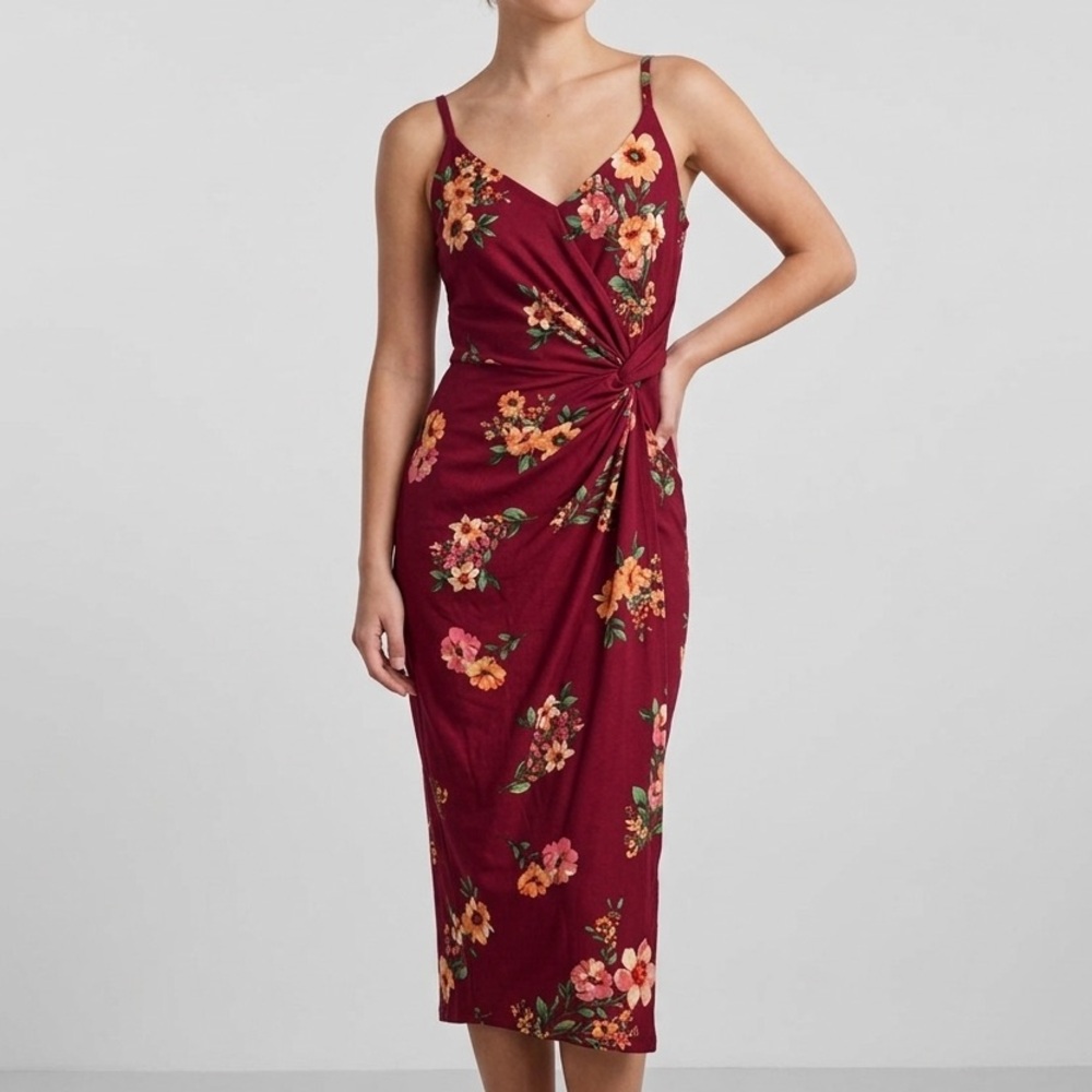 Stitch Fix Exclusive Nine Britton Maroon Floral Twist-Front Midi Dress